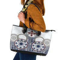 Hawaii Leather Tote Bag Barkcloth Pattern Vintage Style LT05 Blue - Polynesian Pride