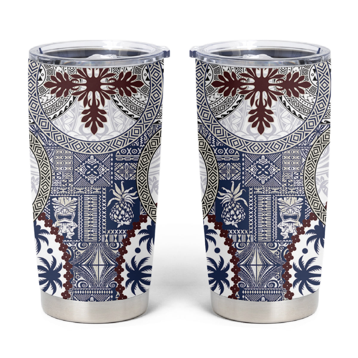 Hawaii Tumbler Cup Barkcloth Pattern Vintage Style LT05 Blue - Polynesian Pride