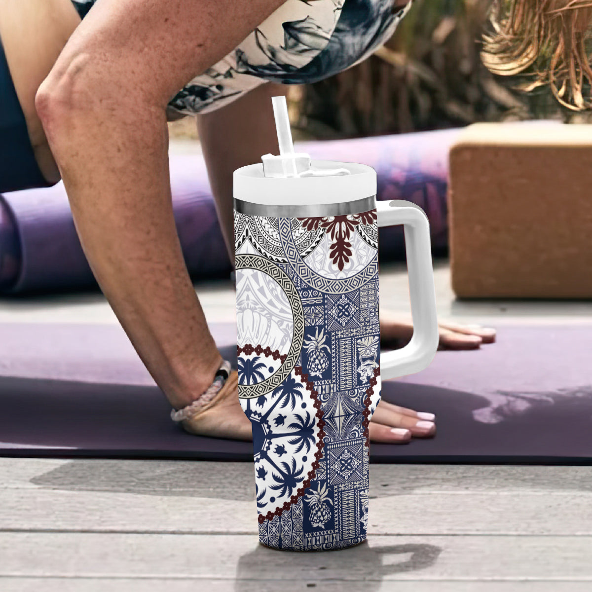 Hawaii Tumbler With Handle Barkcloth Pattern Vintage Style LT05 - Polynesian Pride