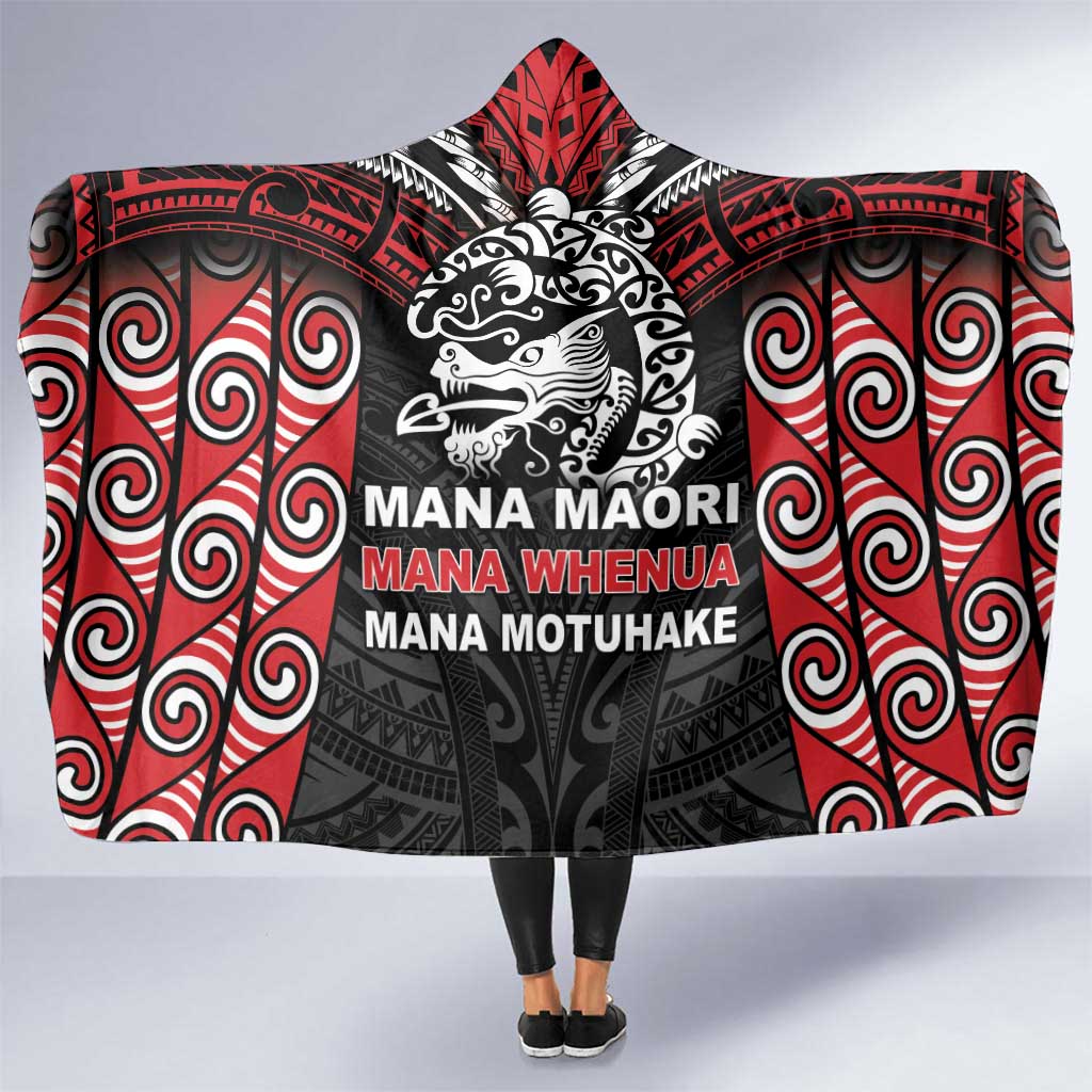 Aotearoa Mana Maori Hooded Blanket Toitu Te Tiriti LT05 One Size Black - Polynesian Pride