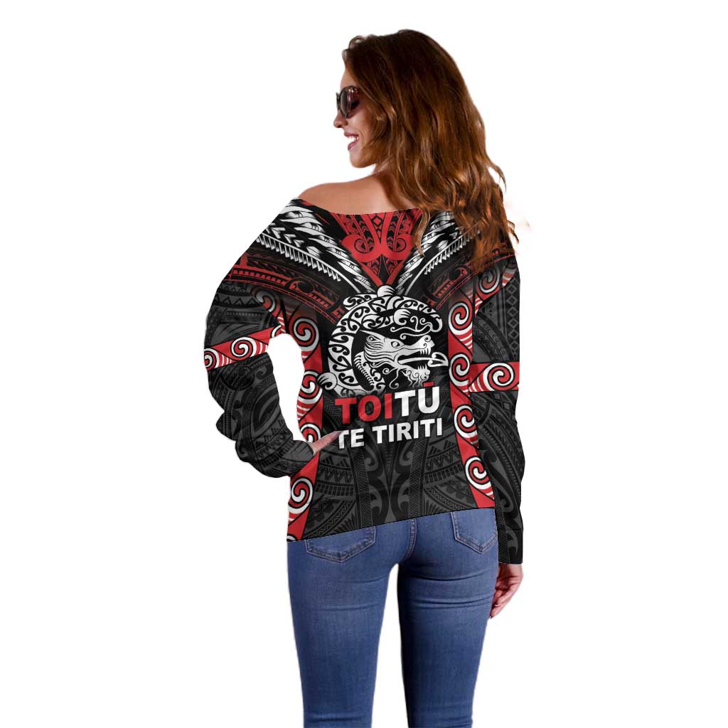 Aotearoa Mana Maori Off Shoulder Sweater Toitu Te Tiriti LT05 - Polynesian Pride