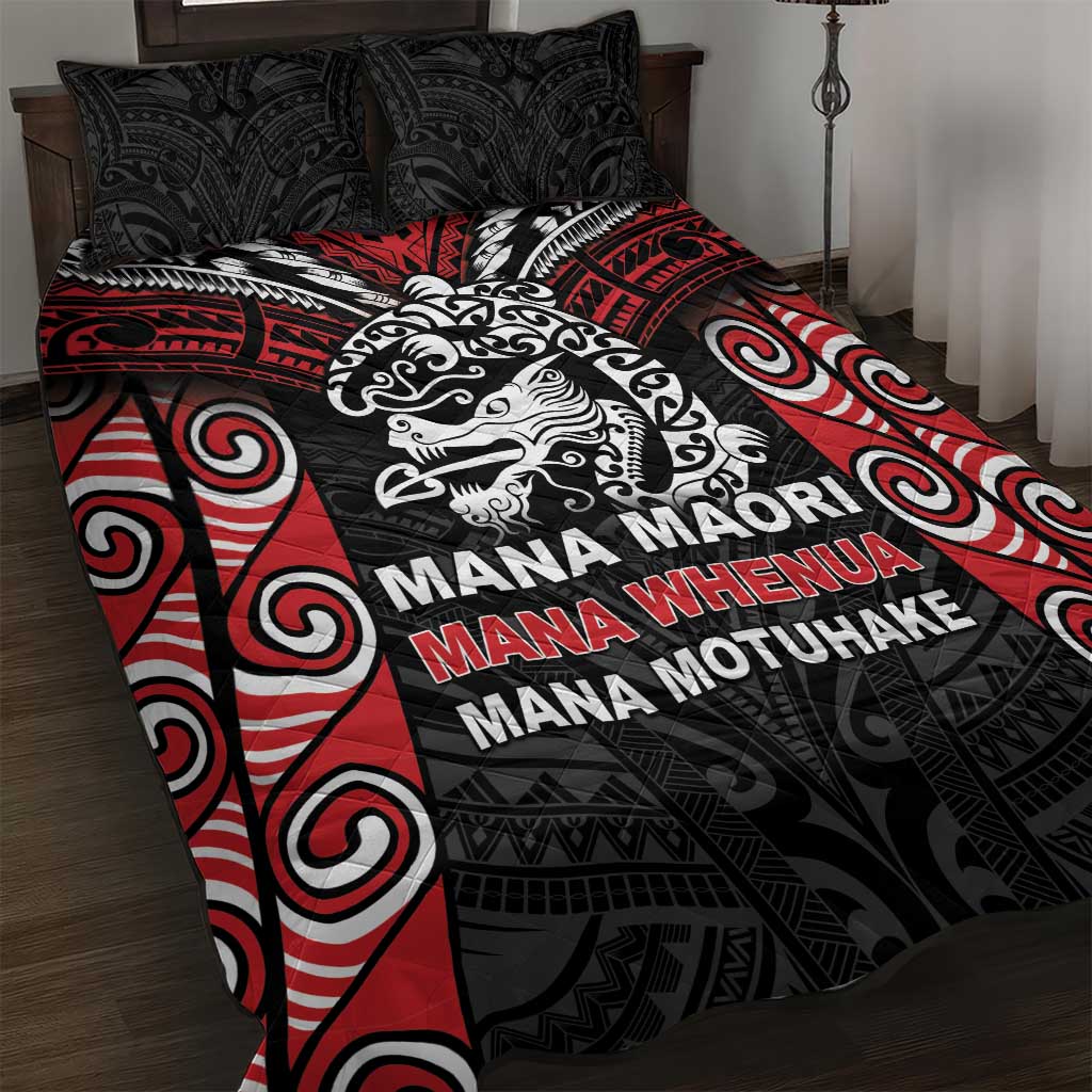 Aotearoa Mana Maori Quilt Bed Set Toitu Te Tiriti LT05 Black - Polynesian Pride