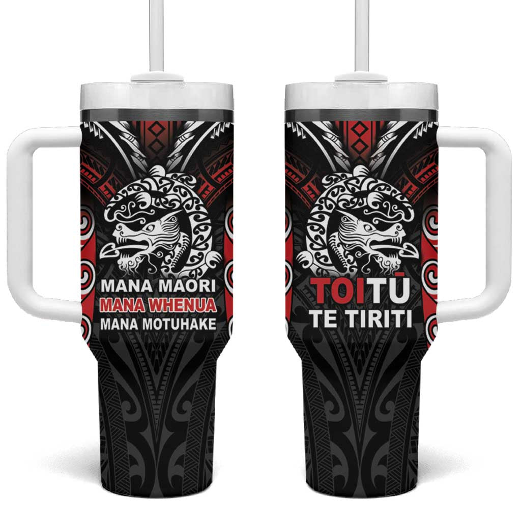 Aotearoa Mana Maori Tumbler With Handle Toitu Te Tiriti LT05 One Size: 40 oz Black - Polynesian Pride