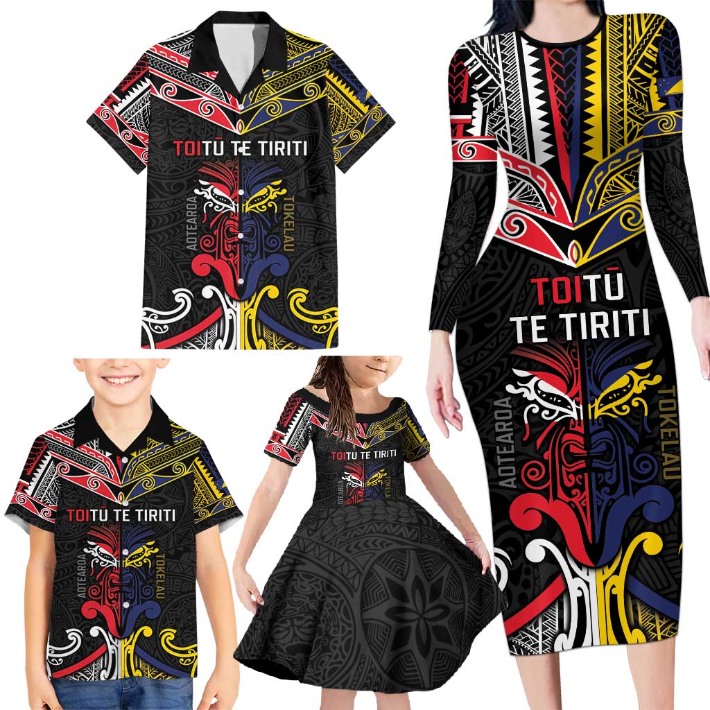 Tokelau And Aotearoa Family Matching Long Sleeve Bodycon Dress and Hawaiian Shirt Together For Te Tiriti O Waitangi