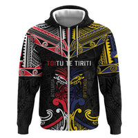 Tokelau And Aotearoa Hoodie Together For Te Tiriti O Waitangi LT05 Zip Hoodie Black - Polynesian Pride