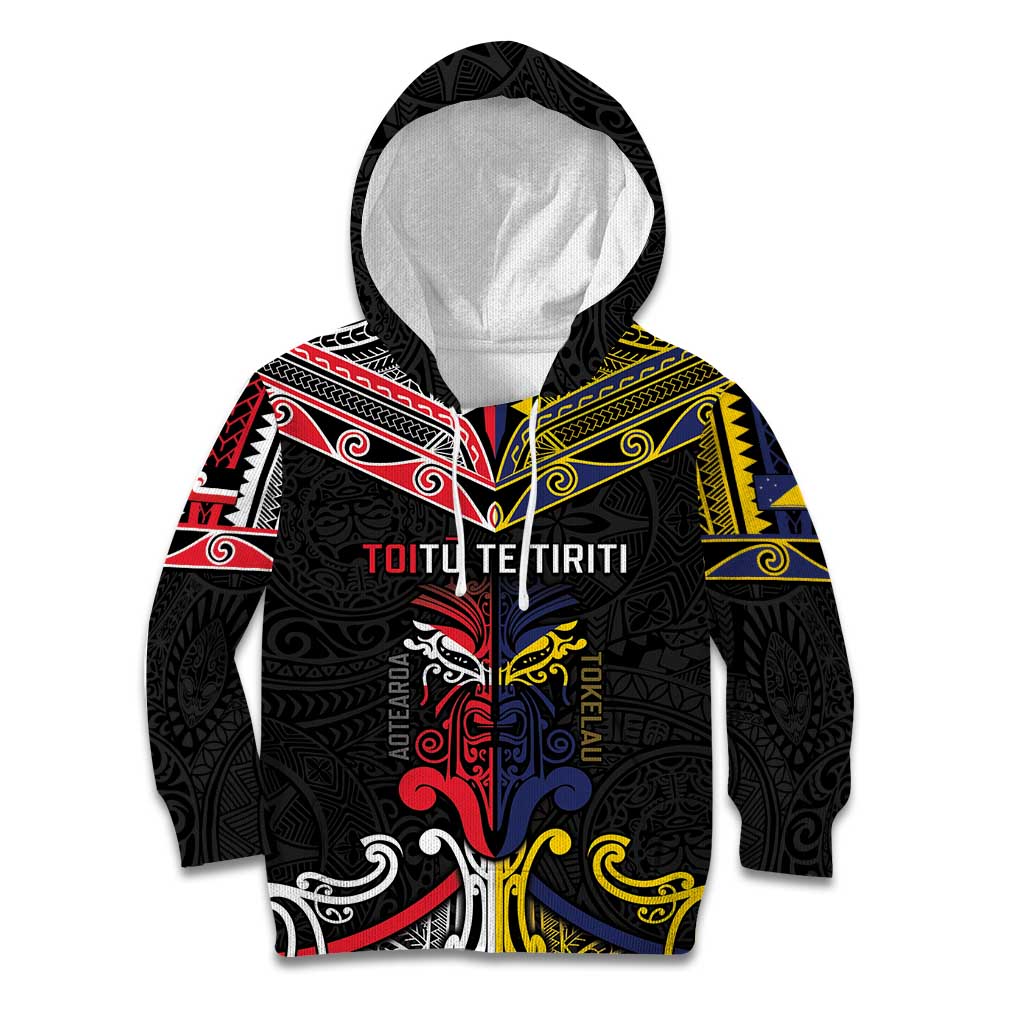 Tokelau And Aotearoa Kid Hoodie Together For Te Tiriti O Waitangi LT05 Hoodie Black - Polynesian Pride