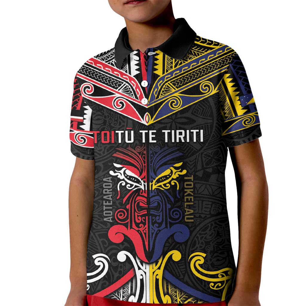 Tokelau And Aotearoa Kid Polo Shirt Together For Te Tiriti O Waitangi LT05 Kid Black - Polynesian Pride