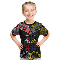 Tokelau And Aotearoa Kid T Shirt Together For Te Tiriti O Waitangi LT05 Black - Polynesian Pride