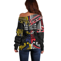 Tokelau And Aotearoa Off Shoulder Sweater Together For Te Tiriti O Waitangi LT05 - Polynesian Pride