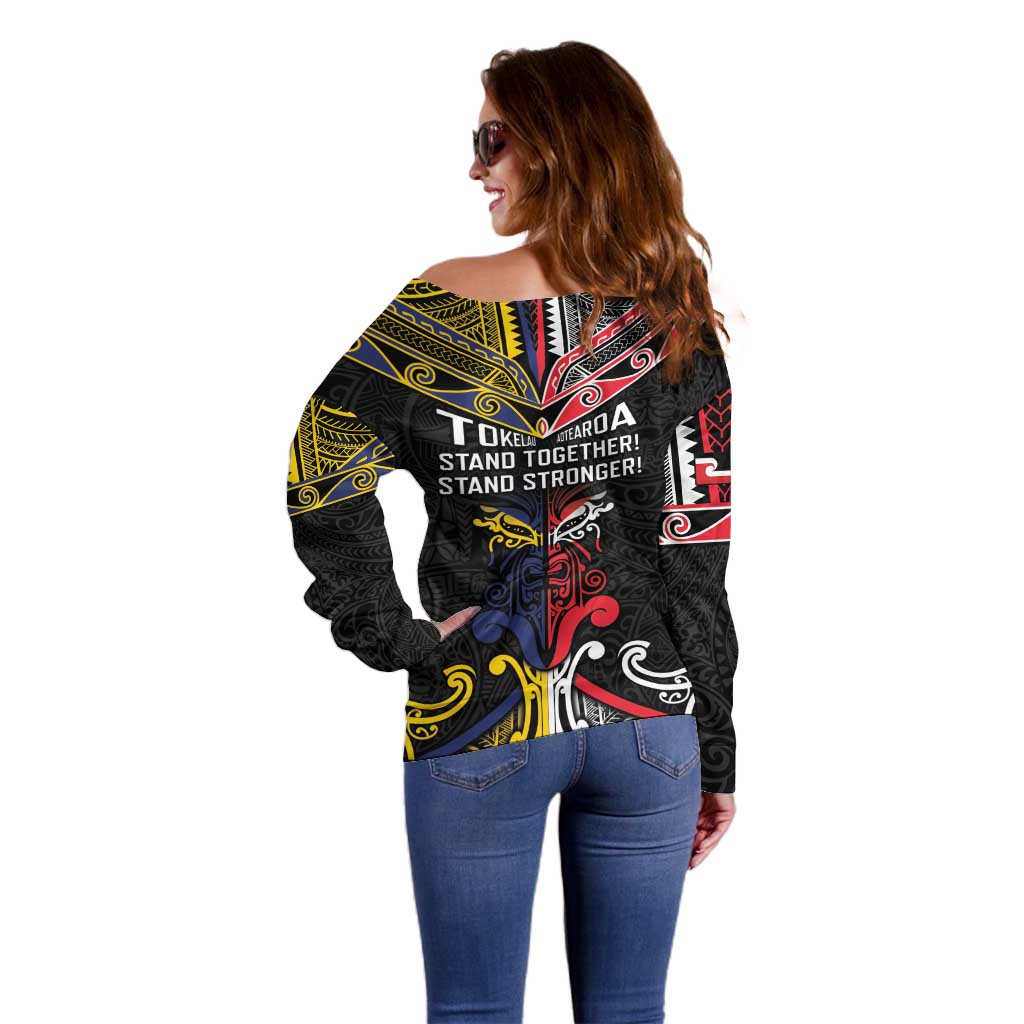 Tokelau And Aotearoa Off Shoulder Sweater Together For Te Tiriti O Waitangi LT05 - Polynesian Pride