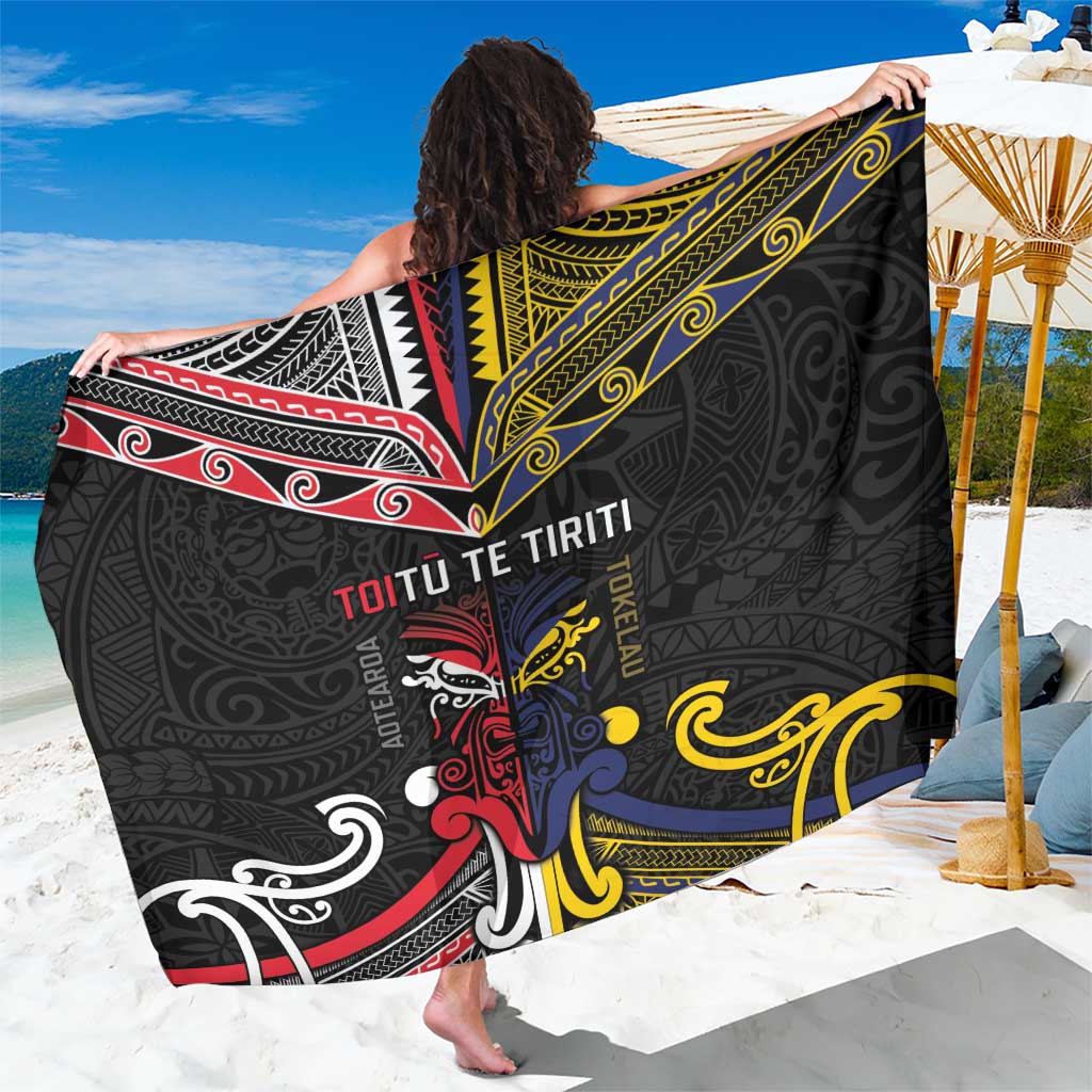 Tokelau And Aotearoa Sarong Together For Te Tiriti O Waitangi LT05 One Size 44 x 66 inches Black - Polynesian Pride