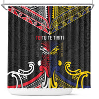 Tokelau And Aotearoa Shower Curtain Together For Te Tiriti O Waitangi LT05 Black - Polynesian Pride