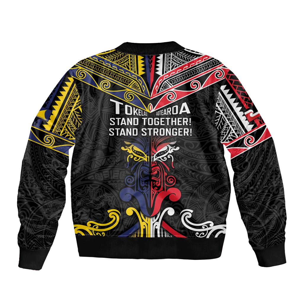 Tokelau And Aotearoa Sleeve Zip Bomber Jacket Together For Te Tiriti O Waitangi LT05 - Polynesian Pride