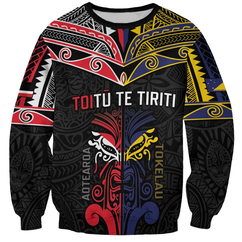 Tokelau And Aotearoa Sweatshirt Together For Te Tiriti O Waitangi LT05 Unisex Black - Polynesian Pride