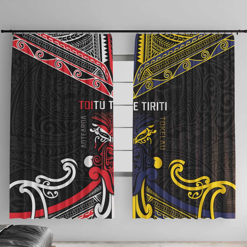 Tokelau And Aotearoa Window Curtain Together For Te Tiriti O Waitangi LT05 With Hooks Black - Polynesian Pride