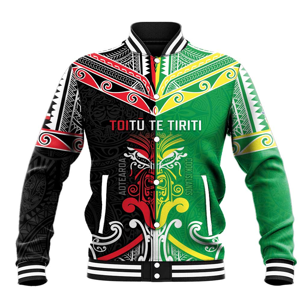 Cook Islands And Aotearoa Baseball Jacket Together For Te Tiriti O Waitangi