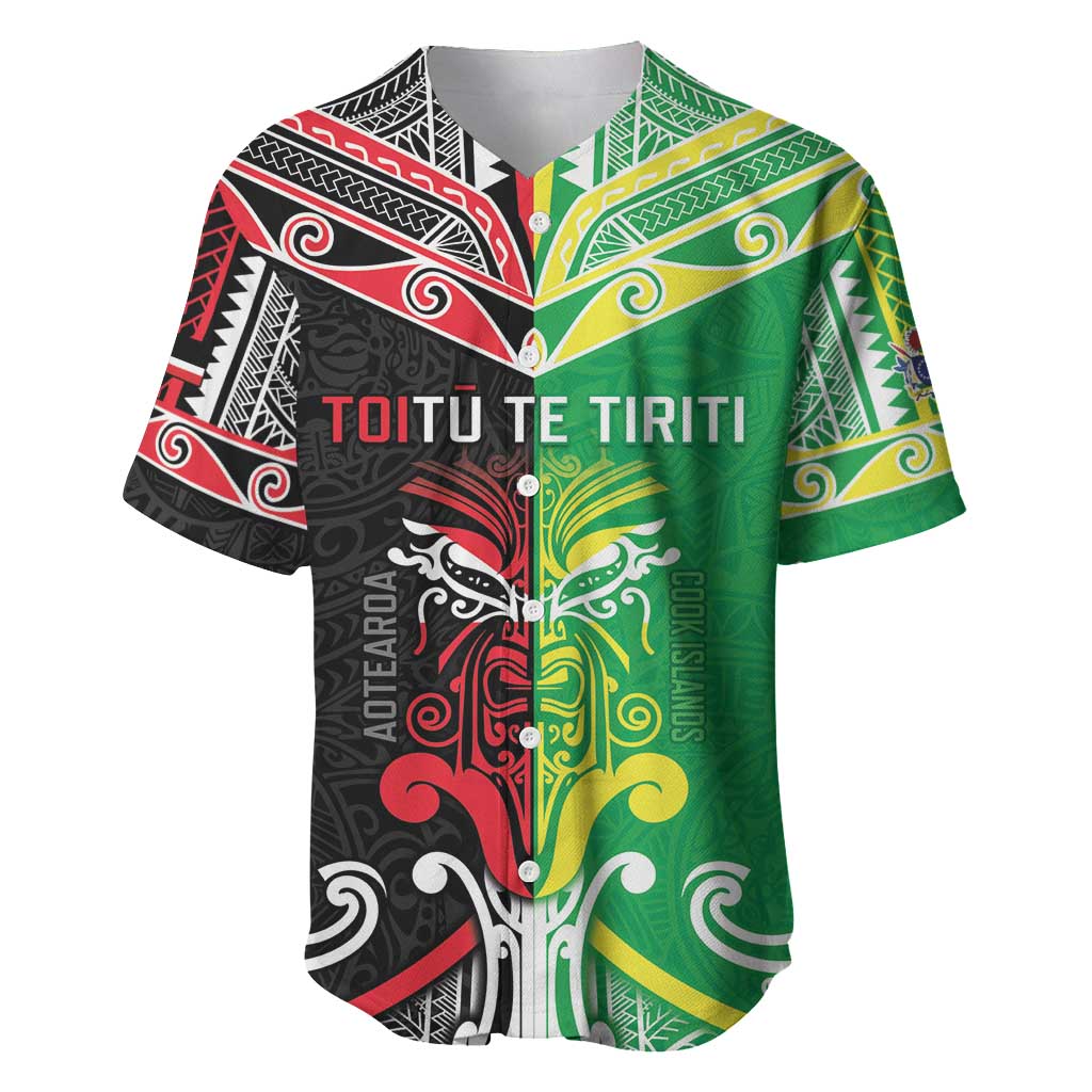 Cook Islands And Aotearoa Baseball Jersey Together For Te Tiriti O Waitangi LT05 Black - Polynesian Pride