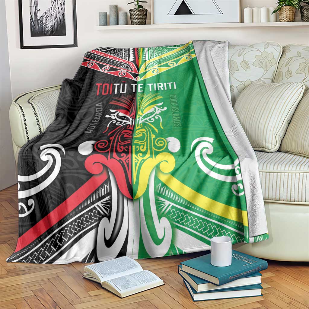 Cook Islands And Aotearoa Blanket Together For Te Tiriti O Waitangi LT05 Black - Polynesian Pride