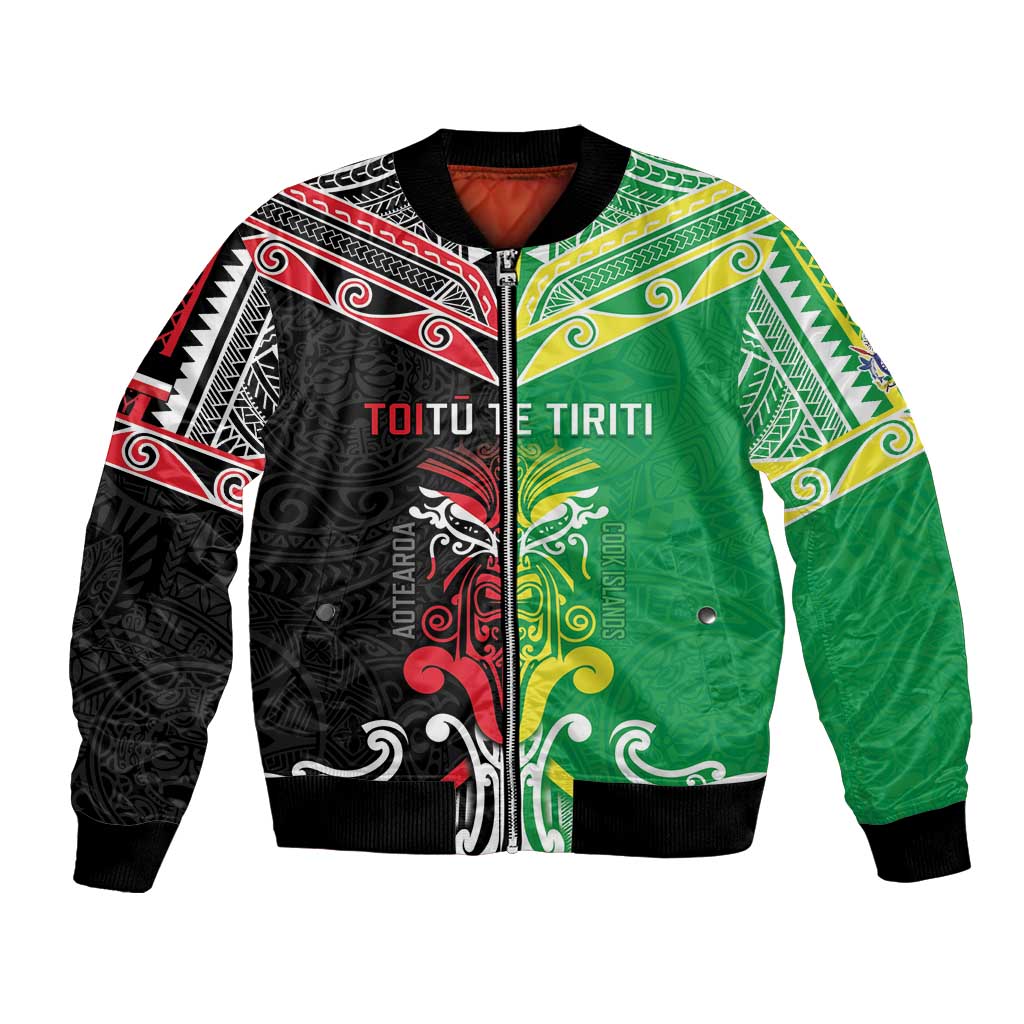 Cook Islands And Aotearoa Bomber Jacket Together For Te Tiriti O Waitangi