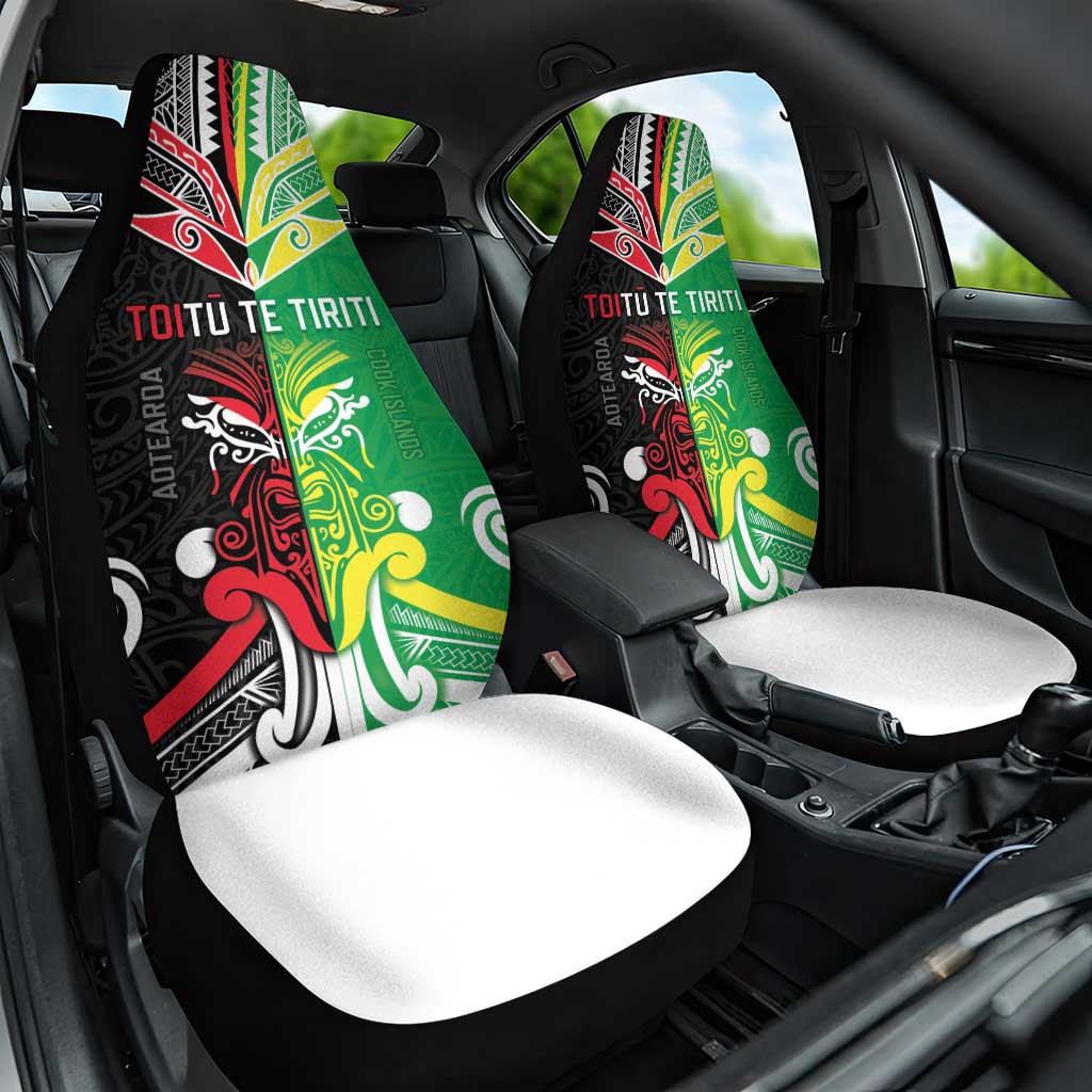 Cook Islands And Aotearoa Car Seat Cover Together For Te Tiriti O Waitangi LT05 One Size Black - Polynesian Pride