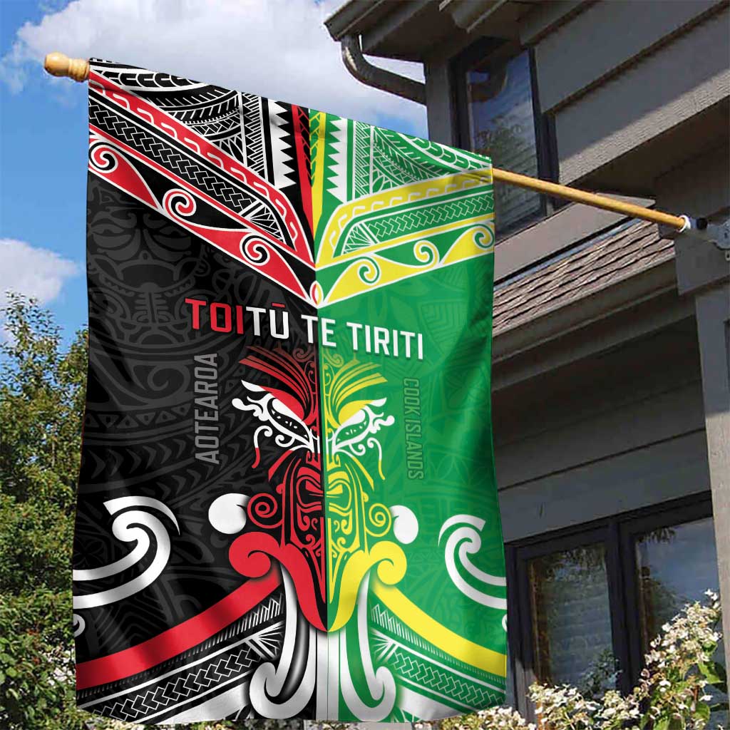 Cook Islands And Aotearoa Garden Flag Together For Te Tiriti O Waitangi LT05 - Polynesian Pride