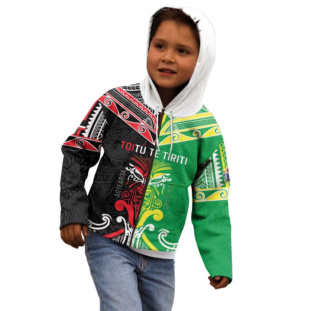 Cook Islands And Aotearoa Kid Hoodie Together For Te Tiriti O Waitangi LT05 - Polynesian Pride
