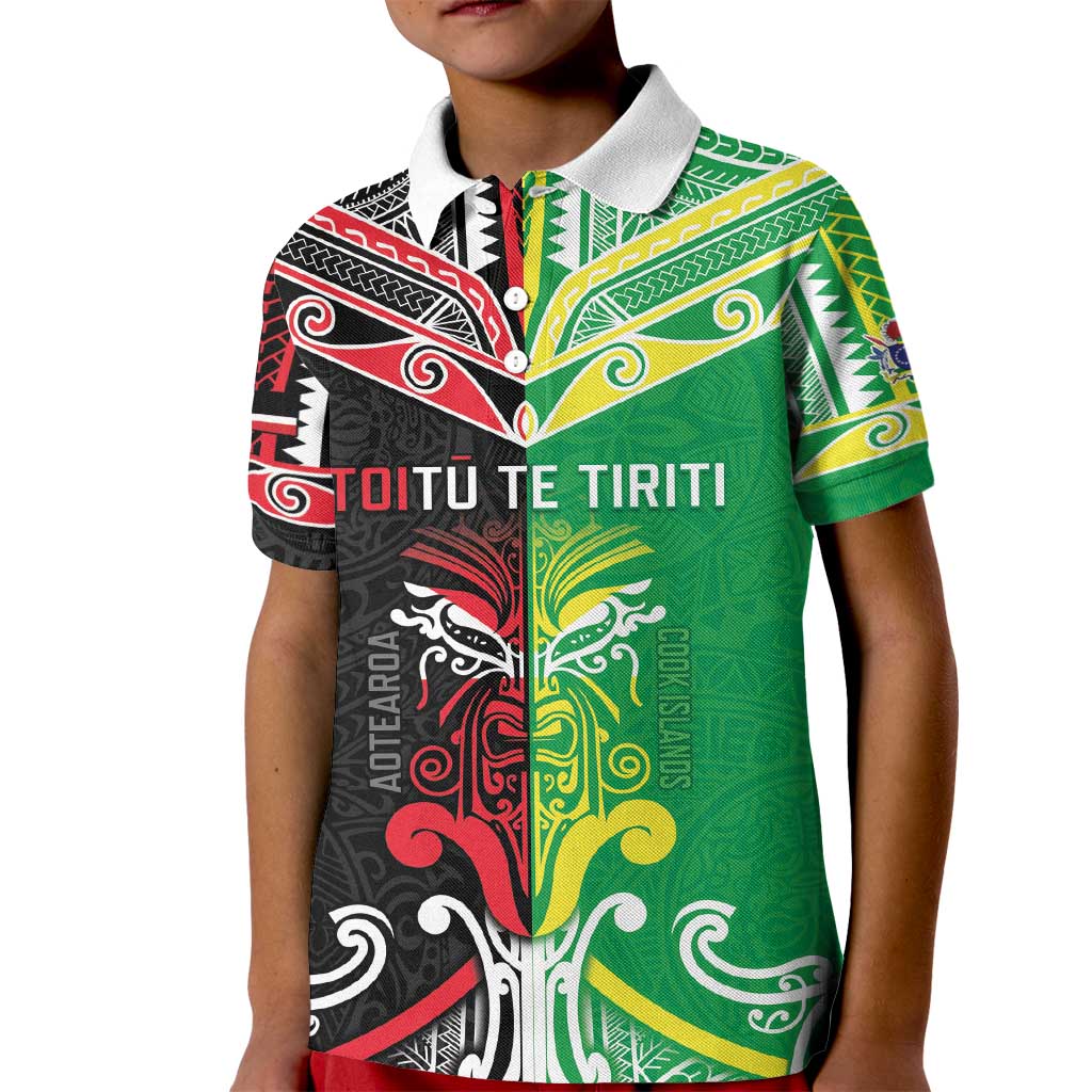 Cook Islands And Aotearoa Kid Polo Shirt Together For Te Tiriti O Waitangi LT05 Kid Black - Polynesian Pride