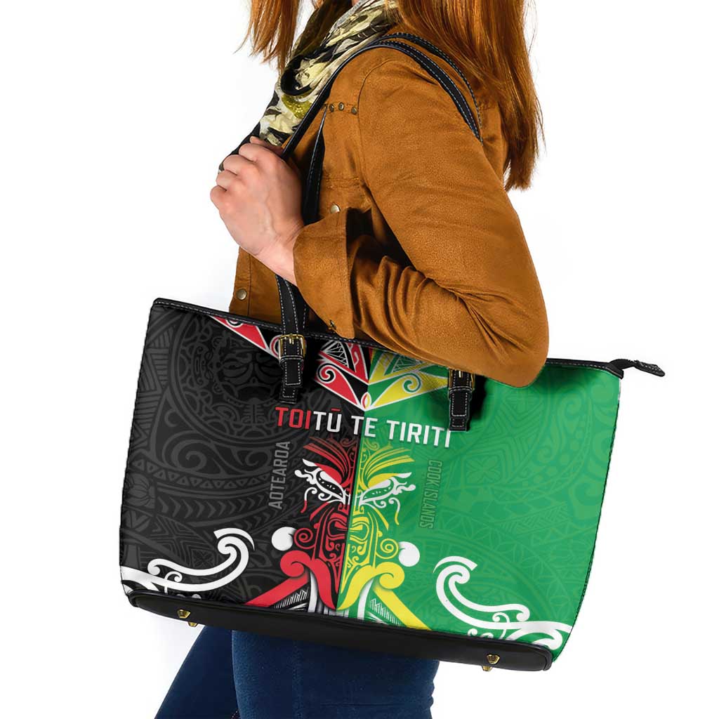 Cook Islands And Aotearoa Leather Tote Bag Together For Te Tiriti O Waitangi