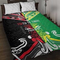 Cook Islands And Aotearoa Quilt Bed Set Together For Te Tiriti O Waitangi LT05 Black - Polynesian Pride