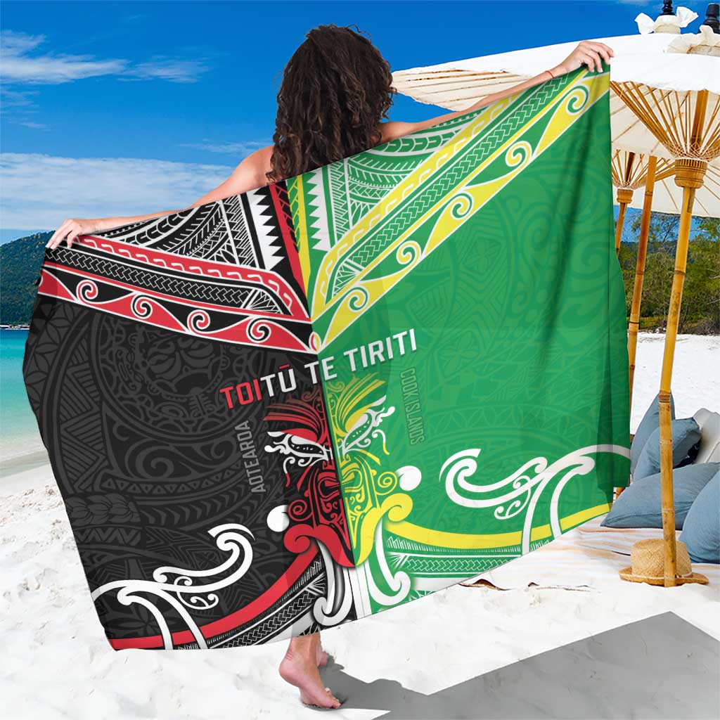 Cook Islands And Aotearoa Sarong Together For Te Tiriti O Waitangi LT05 One Size 44 x 66 inches Black - Polynesian Pride