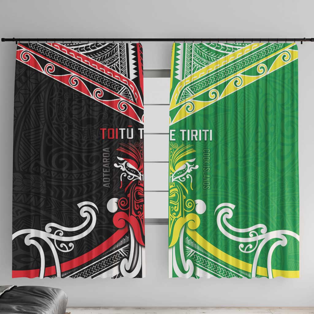 Cook Islands And Aotearoa Window Curtain Together For Te Tiriti O Waitangi LT05 With Hooks Black - Polynesian Pride