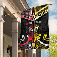 Niue And Aotearoa Garden Flag Together For Te Tiriti O Waitangi LT05 House Flag Black - Polynesian Pride
