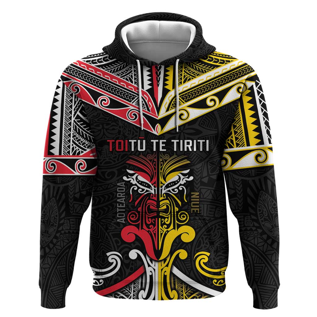 Niue And Aotearoa Hoodie Together For Te Tiriti O Waitangi LT05 Pullover Hoodie Black - Polynesian Pride