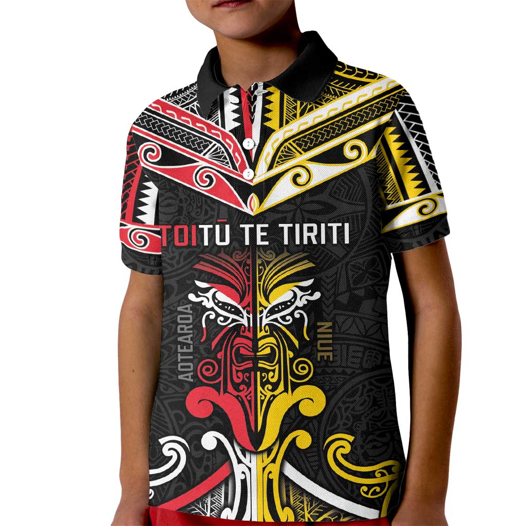 Niue And Aotearoa Kid Polo Shirt Together For Te Tiriti O Waitangi LT05 Kid Black - Polynesian Pride