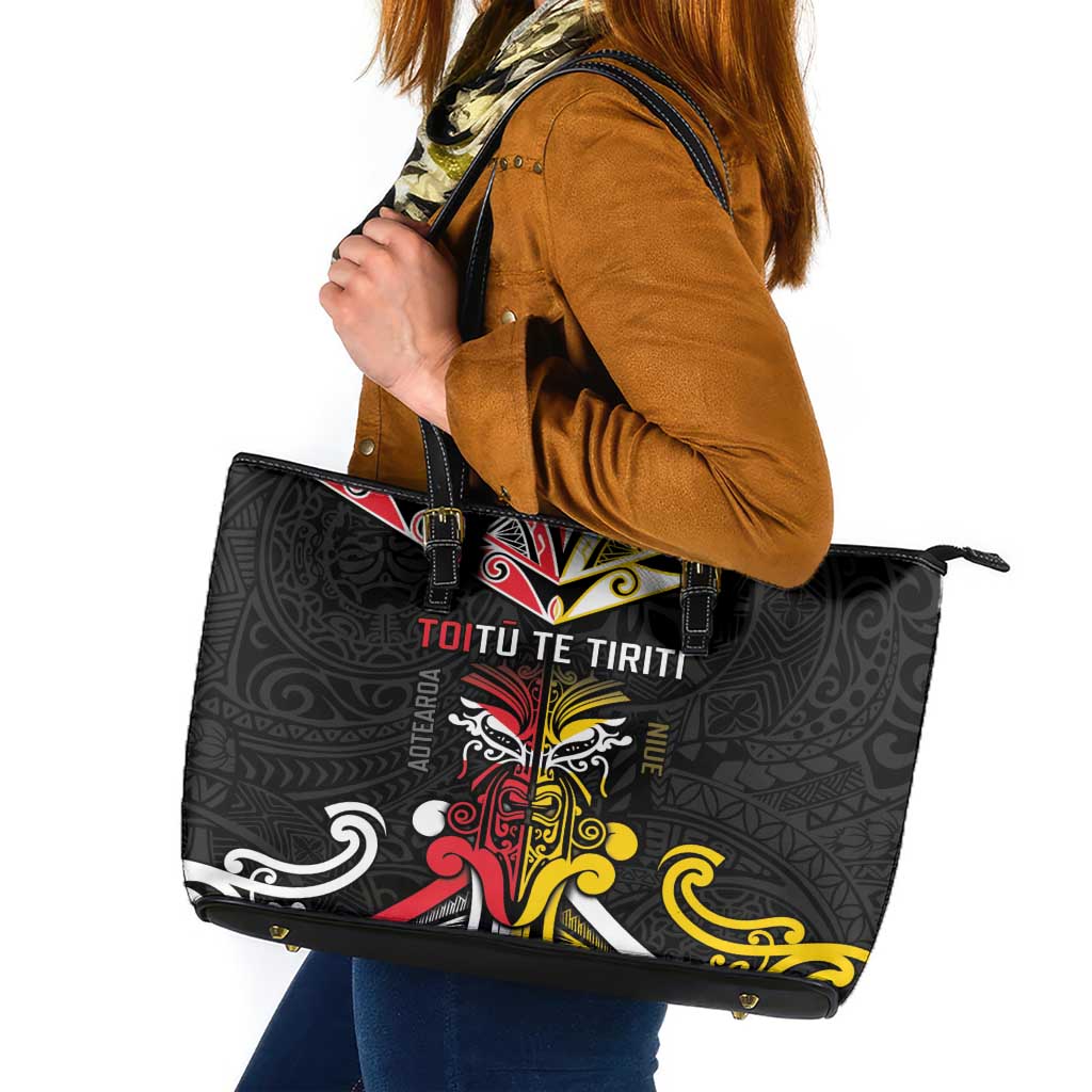 Niue And Aotearoa Leather Tote Bag Together For Te Tiriti O Waitangi