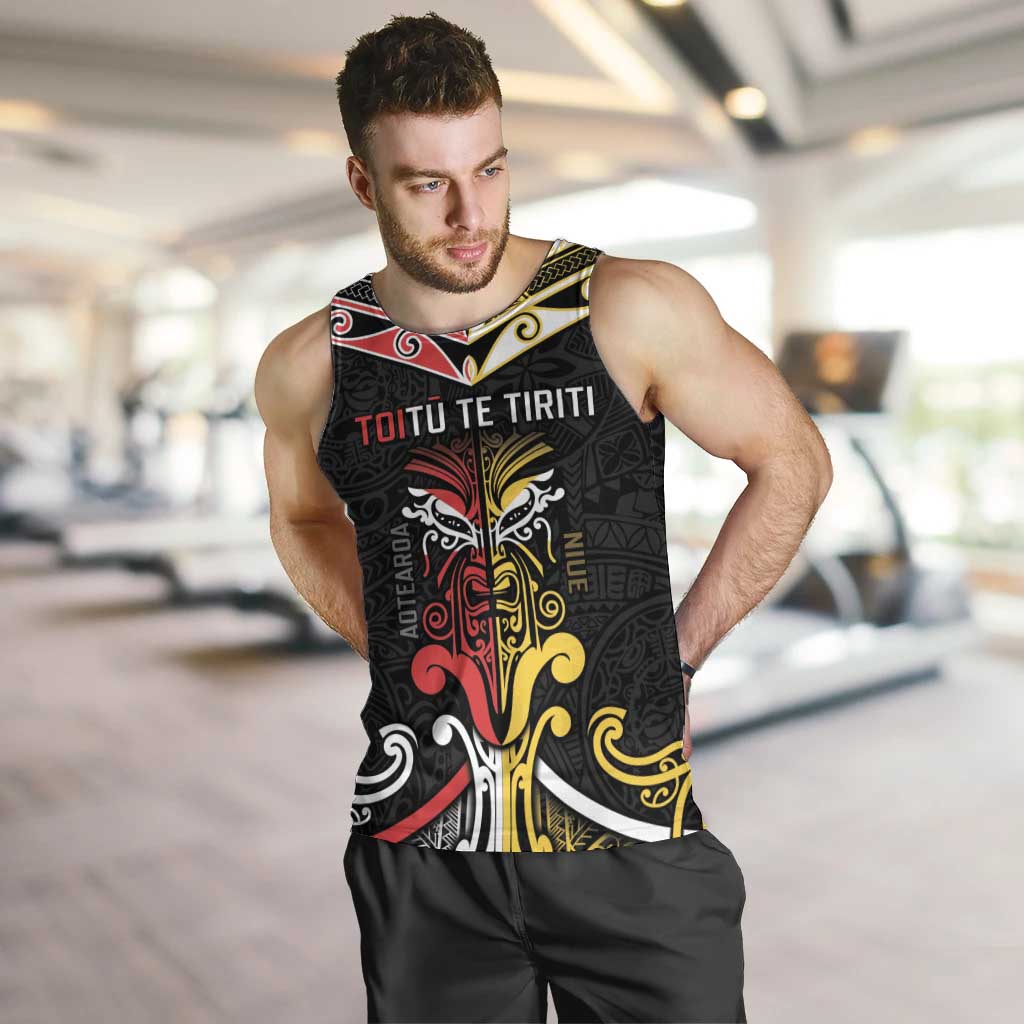 Niue And Aotearoa Men Tank Top Together For Te Tiriti O Waitangi LT05 Black - Polynesian Pride