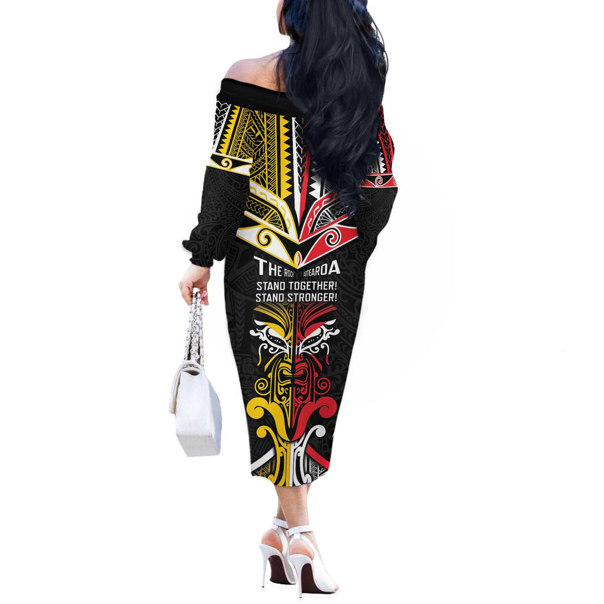 Niue And Aotearoa Off The Shoulder Long Sleeve Dress Together For Te Tiriti O Waitangi LT05 - Polynesian Pride