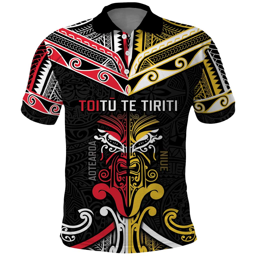Niue And Aotearoa Polo Shirt Together For Te Tiriti O Waitangi LT05 Black - Polynesian Pride