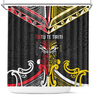 Niue And Aotearoa Shower Curtain Together For Te Tiriti O Waitangi LT05 Black - Polynesian Pride