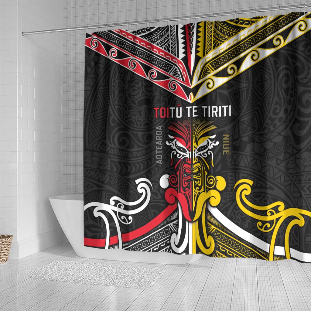 Niue And Aotearoa Shower Curtain Together For Te Tiriti O Waitangi LT05 - Polynesian Pride