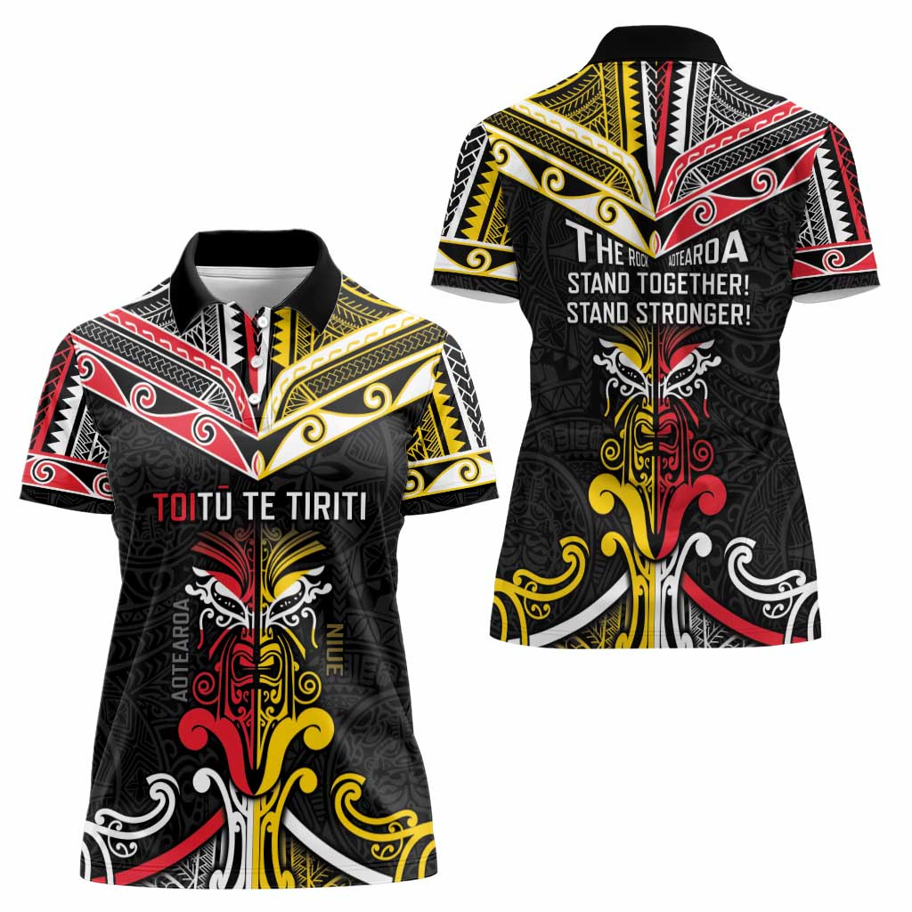 Niue And Aotearoa Women Polo Shirt Together For Te Tiriti O Waitangi LT05 - Polynesian Pride