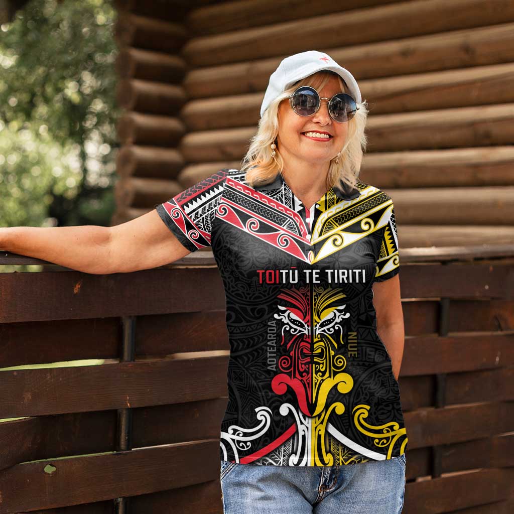 Niue And Aotearoa Women Polo Shirt Together For Te Tiriti O Waitangi LT05 - Polynesian Pride