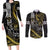 Hawaii Ikaika Warrior Helmet Couples Matching Long Sleeve Bodycon Dress and Long Sleeve Button Shirt Gold Style