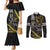 Hawaii Ikaika Warrior Helmet Couples Matching Mermaid Dress and Long Sleeve Button Shirt Gold Style