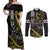 Hawaii Ikaika Warrior Helmet Couples Matching Off Shoulder Maxi Dress and Long Sleeve Button Shirt Gold Style