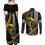 Hawaii Ikaika Warrior Helmet Couples Matching Off Shoulder Maxi Dress and Long Sleeve Button Shirt Gold Style