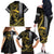 Hawaii Ikaika Warrior Helmet Family Matching Off The Shoulder Long Sleeve Dress and Hawaiian Shirt Gold Style