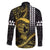 Hawaii Ikaika Warrior Helmet Family Matching Off The Shoulder Long Sleeve Dress and Hawaiian Shirt Gold Style