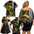 Hawaii Ikaika Warrior Helmet Family Matching Off Shoulder Short Dress and Hawaiian Shirt Gold Style