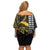 Hawaii Ikaika Warrior Helmet Family Matching Off Shoulder Short Dress and Hawaiian Shirt Gold Style